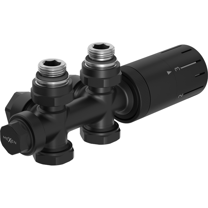 Mexen G05 термостатичен комплект ъглов/прав, Duplex, DN50, черен - W908-958-70