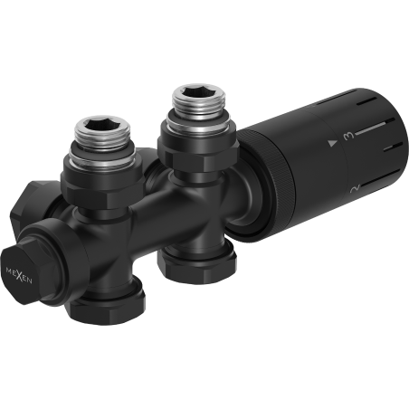 Mexen G05 термостатичен комплект ъглов/прав, Duplex, DN50, черен - W908-958-70
