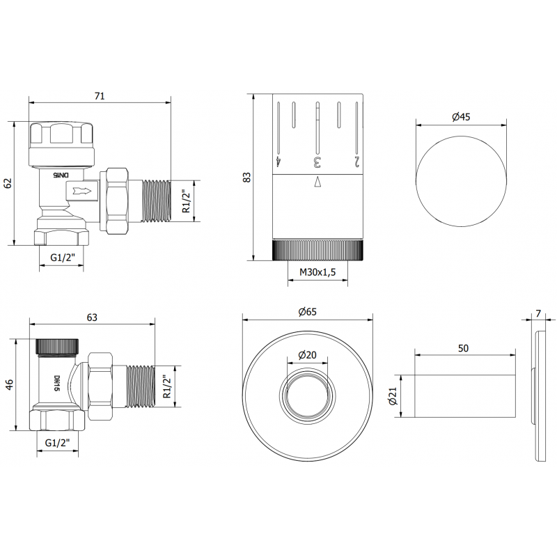 Mexen G05 ъглов термостатичен комплект с капак R, хром - W901-958-904-01