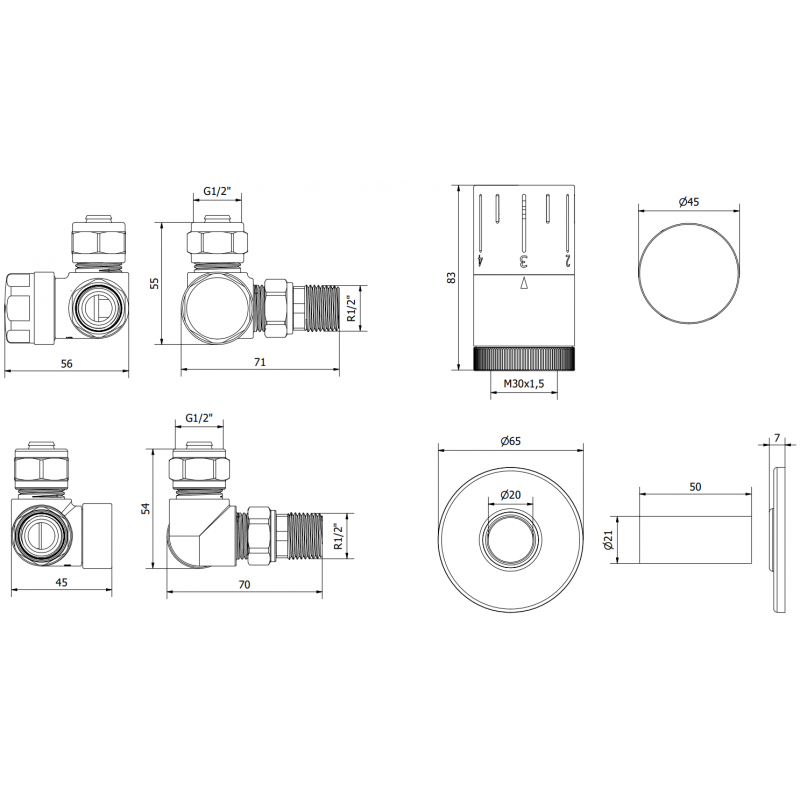 Mexen G05 аксиален термостатичен комплект с капак R, бял - W903-958-904-20