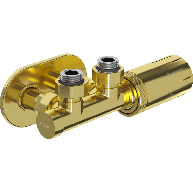 Mexen G05 ъглов термостатичен комплект с капак R, Duplex, DN50, златен - W907-958-905-50