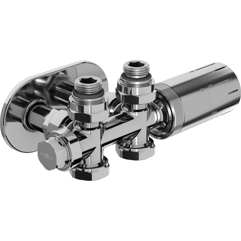 Mexen G05 термостатичен комплект ъглов/прав с маскировка R, Duplex, DN50, хром - W908-958-905-01