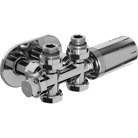 Mexen G05 термостатичен комплект ъглов/прав с маскировка R, Duplex, DN50, хром - W908-958-905-01