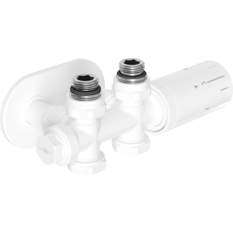 Mexen G05 комплект термостатичен ъглов/прав с покритие R, Duplex, DN50, бял - W908-958-905-20