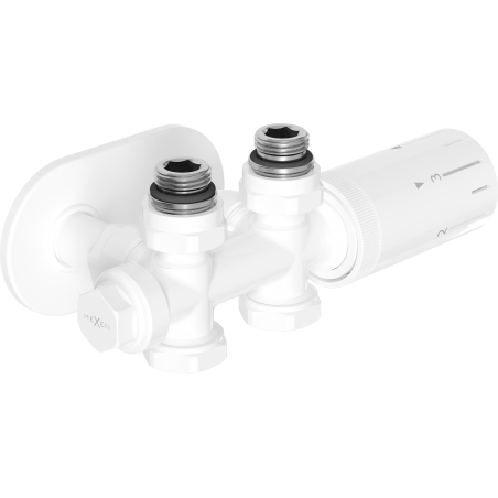 Mexen G05 комплект термостатичен ъглов/прав с покритие R, Duplex, DN50, бял - W908-958-905-20