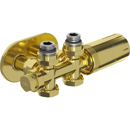 Mexen G05 термостатичен комплект ъглов/прав с прикриваща част R, Duplex, DN50, златен - W908-958-905-50