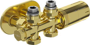 Mexen G05 термостатичен комплект ъглов/прав с прикриваща част R, Duplex, DN50, златен - W908-958-905-50