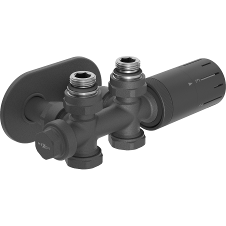 Mexen G05 термостатичен комплект ъглов/прав с покривна част R, Duplex, DN50, антрацит - W908-958-905-66