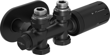 Mexen G05 термостатичен комплект ъглов/прав с декоративен панел R, Duplex, DN50, черен - W908-958-905-70