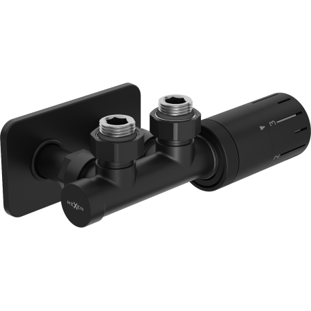 Mexen G05 ъглов термостатичен комплект с розетка S, Duplex, DN50, черен - W907-958-910-70