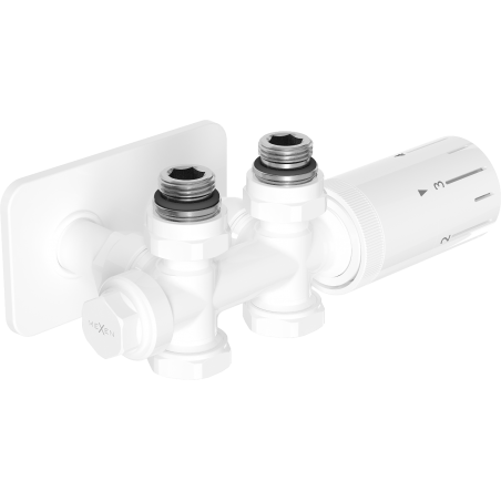 Mexen G05 термостатичен комплект ъглов/прав с облицовка S, Duplex, DN50, бял - W908-958-910-20