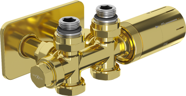 Mexen G05 ъглов/прав термостатичен комплект с покривна част S, дуплекс, DN50, златен - W908-958-910-50