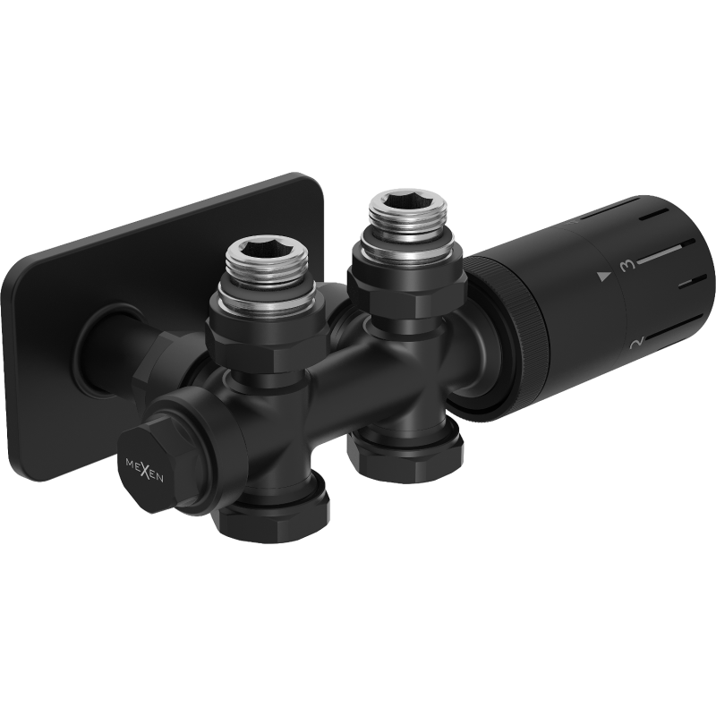 Mexen G05 комплектен термостатичен ъглов/прав с маски S, Duplex, DN50, черен - W908-958-910-70