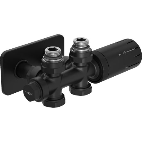 Mexen G05 комплектен термостатичен ъглов/прав с маски S, Duplex, DN50, черен - W908-958-910-70