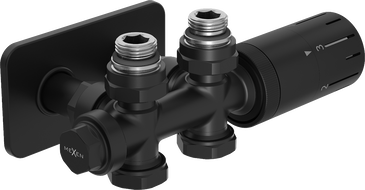 Mexen G05 комплектен термостатичен ъглов/прав с маски S, Duplex, DN50, черен - W908-958-910-70