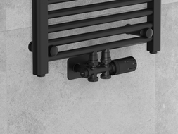 Mexen G05 комплектен термостатичен ъглов/прав с маски S, Duplex, DN50, черен - W908-958-910-70