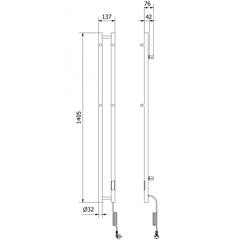 Mexen Pino електрически радиатор с държачи за кърпи 1405 x 137 мм, 150 W, бял - W301-1405-137-00-20