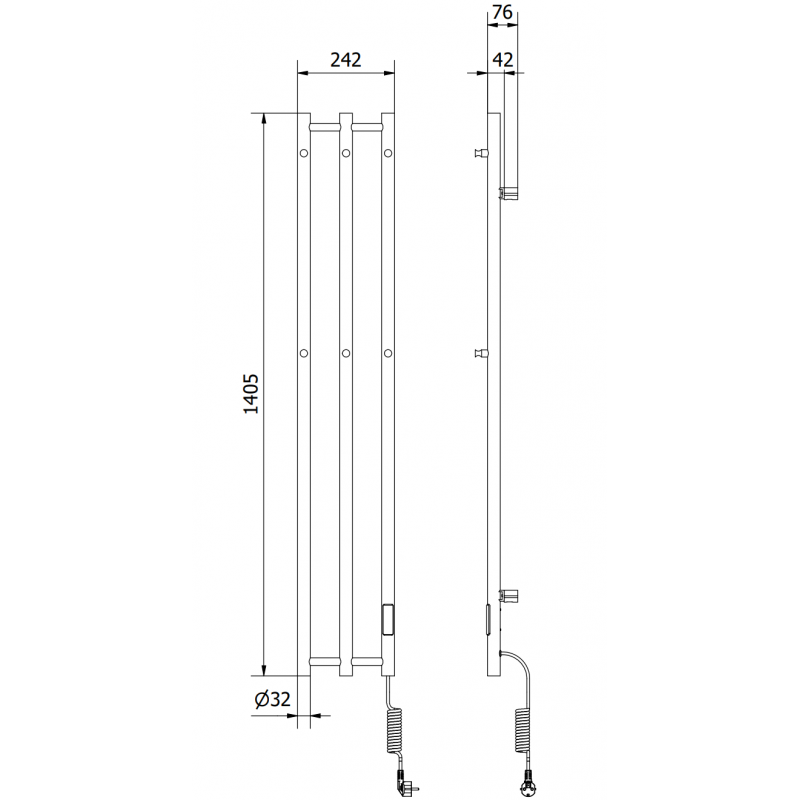 Mexen Pino електрически радиатор с закачалки за кърпи 1405 x 242 мм, 200 W, черен - W301-1405-242-00-70