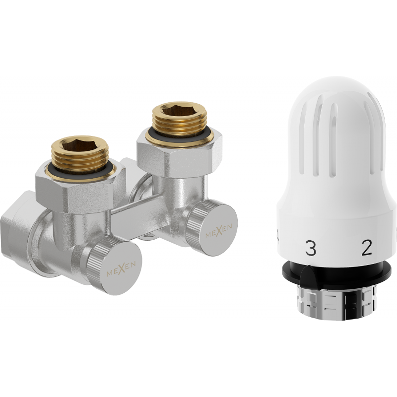 Mexen G04 комплект термостатичен двутръбен DN50, ъгъл 1/2"x16 mm, никел - W911-016-948-01
