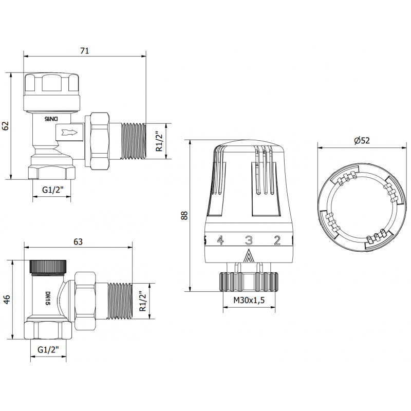 Mexen G01 ъглов термостатичен комплект, никел - W913-012-918-01