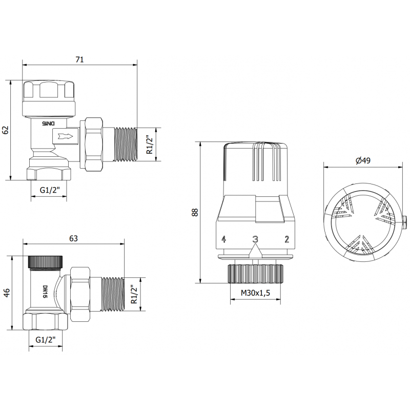 Mexen G02 ъглов термостатичен комплект, никел - W913-012-928-01