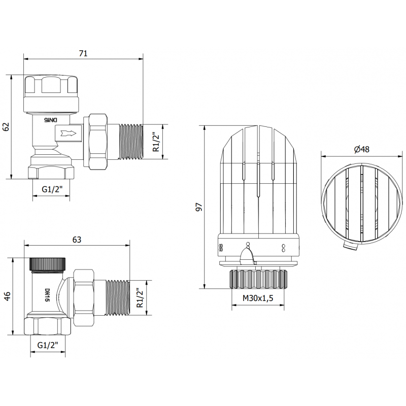 Mexen G03 термостатичен ъглов комплект, никел - W913-012-938-01