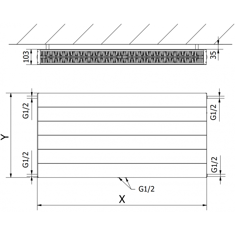 Mexen Line CCL22 панелен радиатор 500 x 1500 mm, долно средно свързване, 2047 W, антрацит - W6C22L-050-150-66