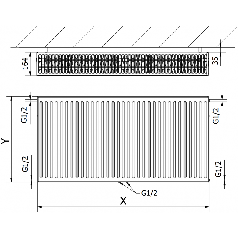Mexen CC33 панелен радиатор 500 x 1600 мм, долно централно свързване, 3234 W, черен - W6C33-050-160-70