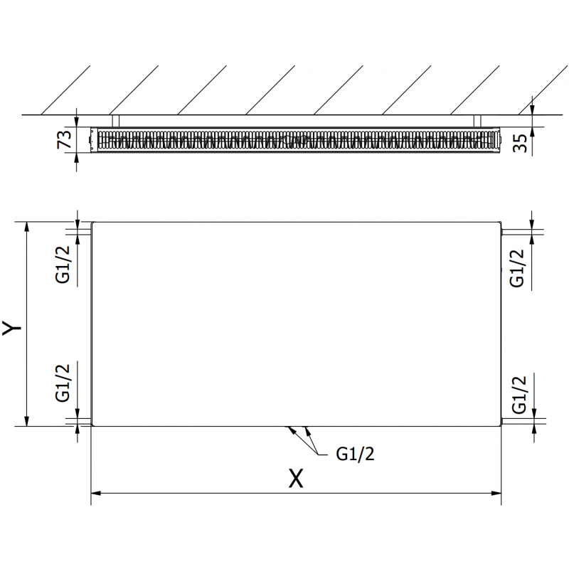 Mexen Flat CCF21 плоча радиатор 500 x 800 мм, долно средно свързване, 807 W, черен - W6C21F-050-080-70