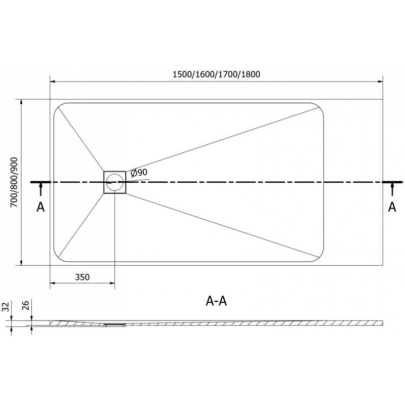 Mexen Bert правоъгълен душ поддушник SMC 150 x 80 см, черен - 4K708015