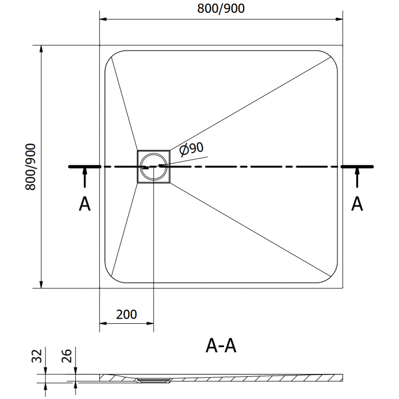 Mexen Bert квадратен душ корито SMC 90 x 90 см, черен - 4K709090
