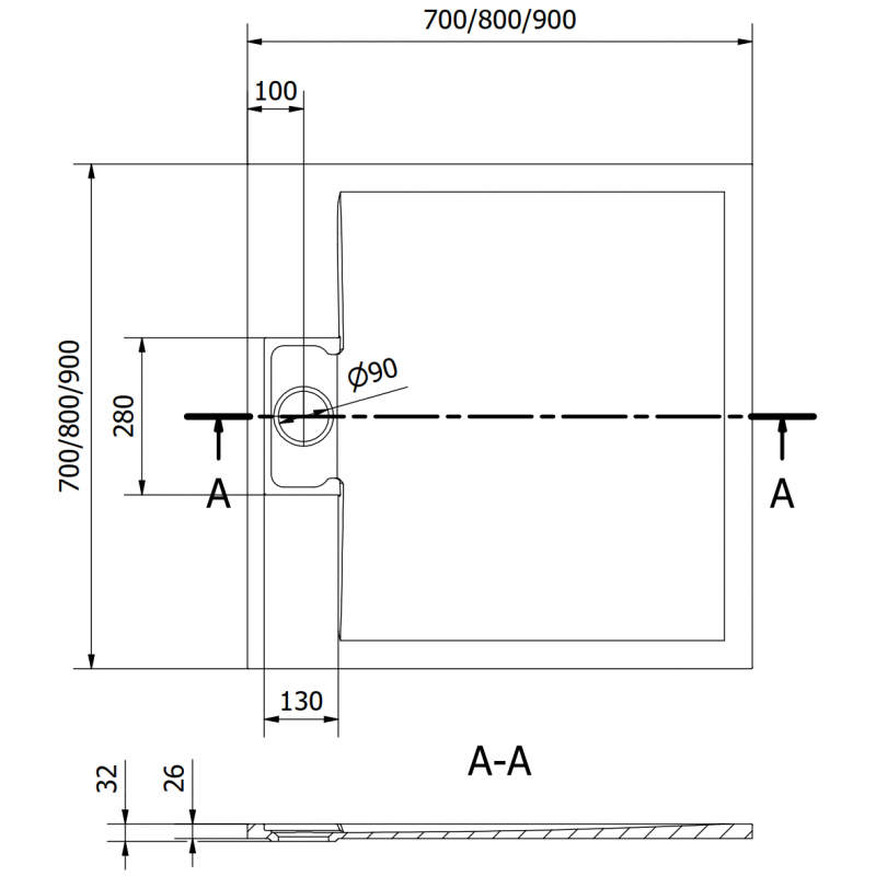 Mexen Otto квадратен поддушов корито SMC 90 x 90 см, черен - 4N709090