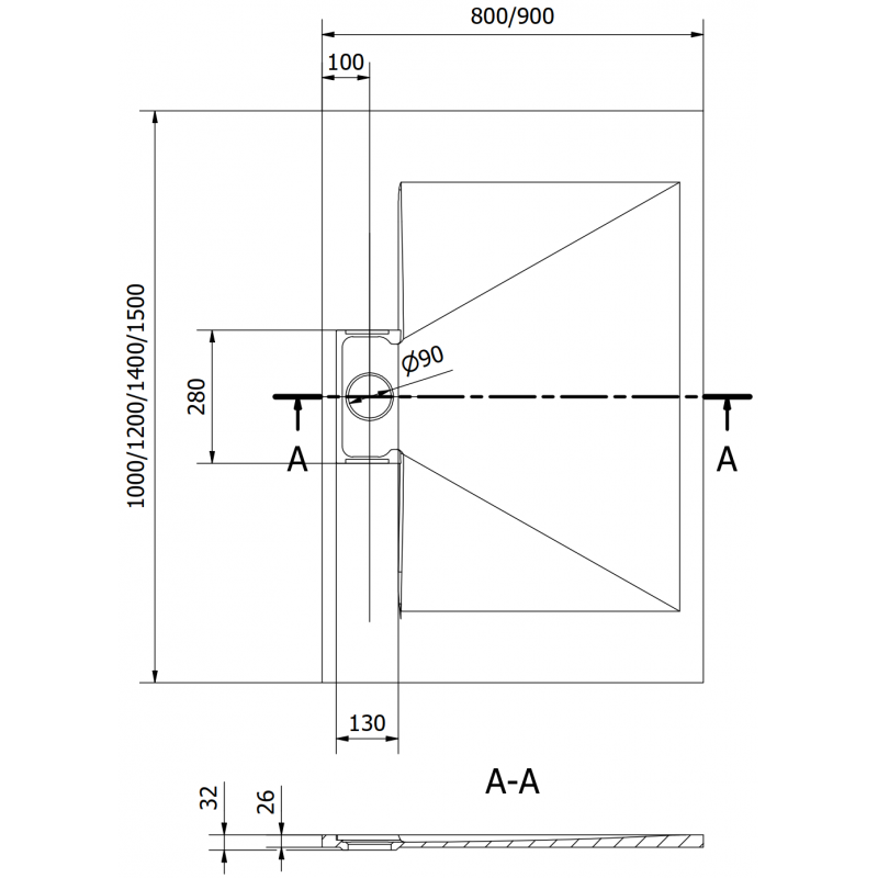 Mexen Egon правоъгълно поддушово корито SMC 120 x 90 cm, черно - 4R709012