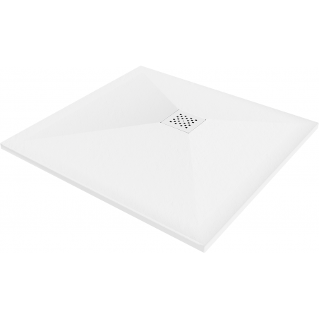 Mexen Stone+ квадратен композитен душ корито 80 x 80 см, бяло, бял декоративен
