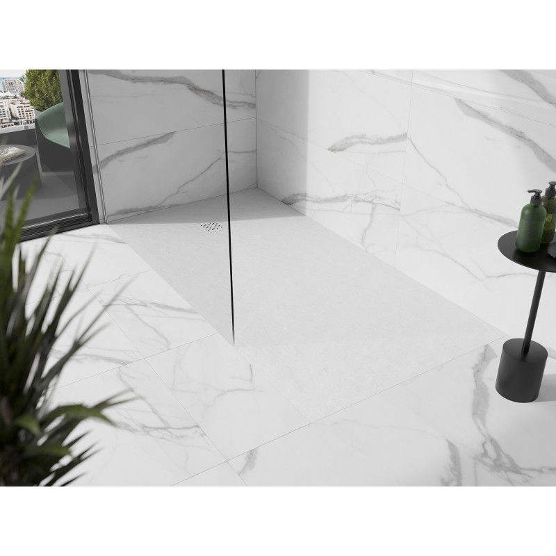 Mexen Stone+ правоъгълна композитна поддушова корита 180 x 80 см, бял, бял капак - 44108018-W