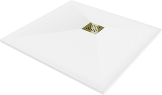 Mexen Stone+ квадратен композитен душ корито 100 x 100 см, бял, със златна