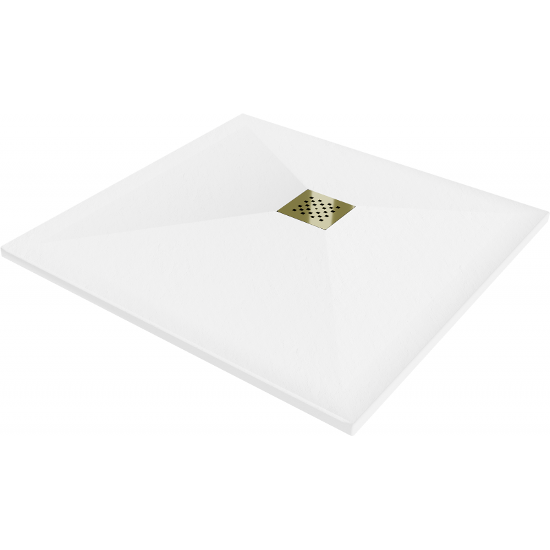 Mexen Stone+ композитен квадратен поддушов корито 80 x 80 cm, бял, златна капачка - 44108080-G