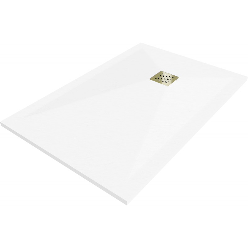 Правоъгълна композитна душ кабина Mexen Stone+ 130 x 90 см, бяла, златен капак - 44109013-G