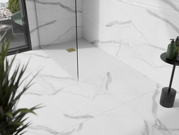 Mexen Stone+ композитен правоъгълен душ 120 x 90 см, бял, златна маскировка - 44109012-G