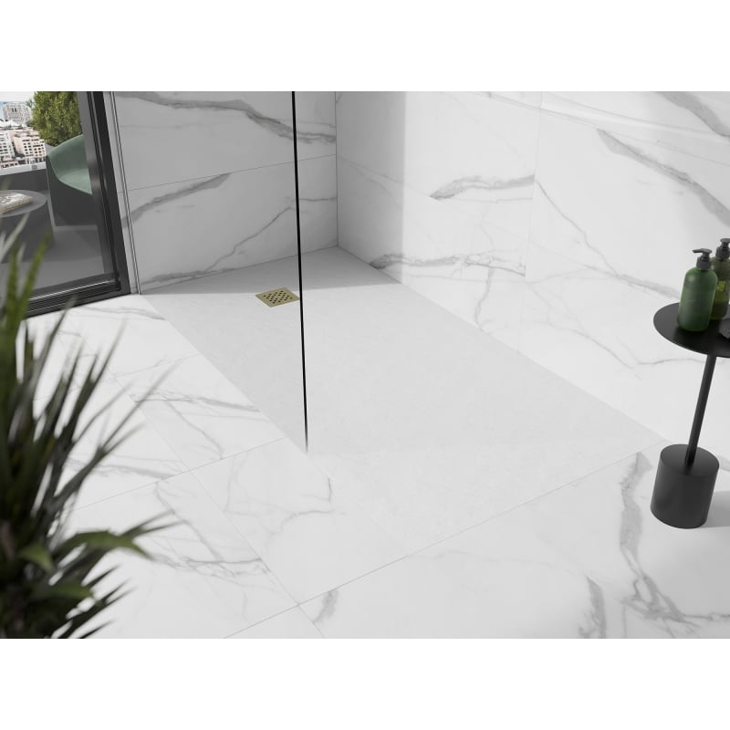 Mexen Stone+ правоъгълен композитен душ под 200 x 80 см, бял, златна капачка