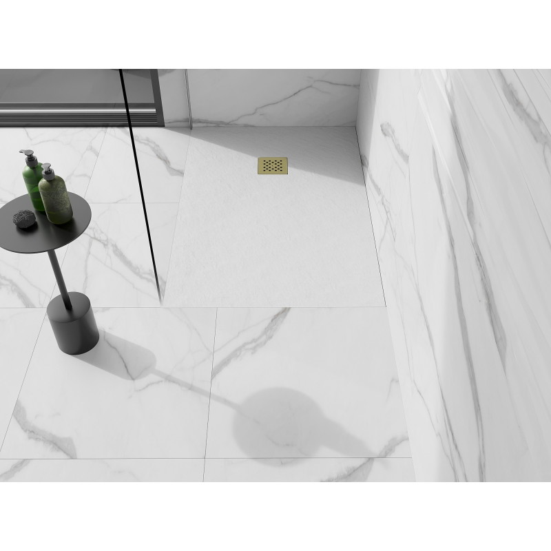 Mexen Stone+ правоъгълно композитно корито за душ 110 x 80 см, бяло, със златен