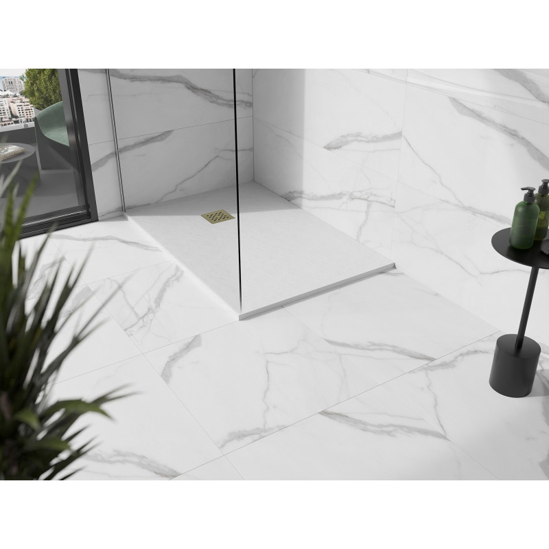 Mexen Stone+ правоъгълно композитно корито за душ 110 x 80 см, бяло, със златен