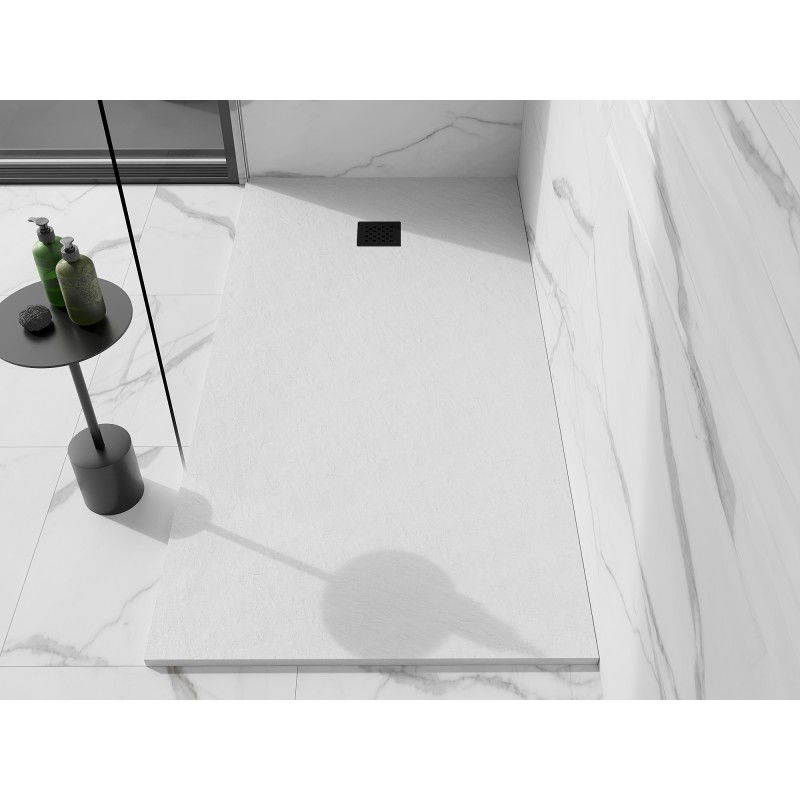 Mexen Stone+ правоъгълно композитно корито 160 x 90 cm, бяло, черен капак - 44109016-B