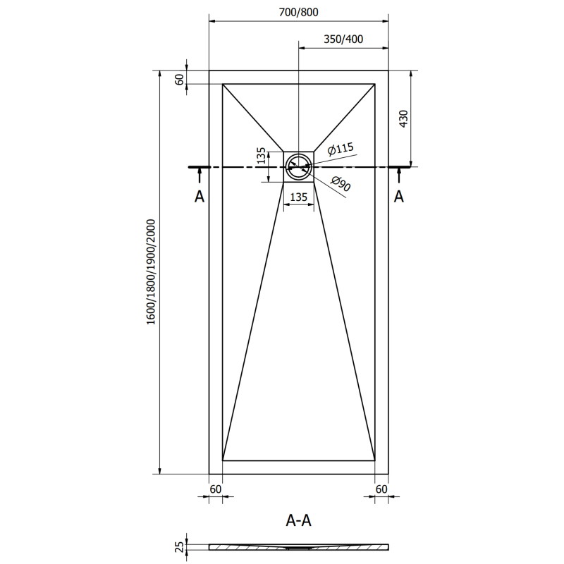 Mexen Stone+ правоъгълна композитна душ кабина 160 х 80 см, бяла, черен капак