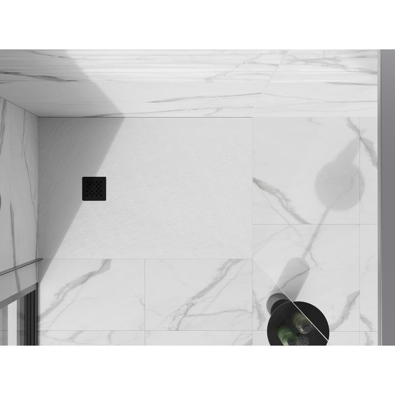 Mexen Stone+ композитен правоъгълен душ корито 140 x 80 см, бял, черна решетка - 44108014-B