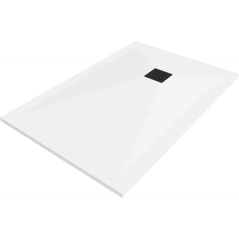 Mexen Stone+ композитен правоъгълен душ корито 140 x 80 см, бял, черна решетка - 44108014-B
