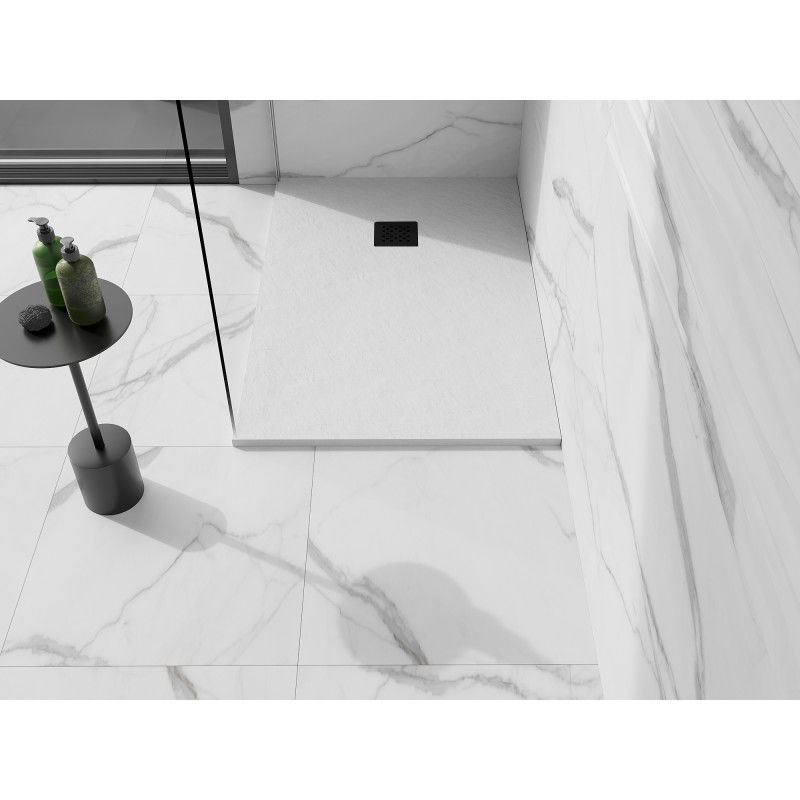 Mexen Stone+ композитен правоъгълен душ кабина 100 x 80 см, бял, черен капак