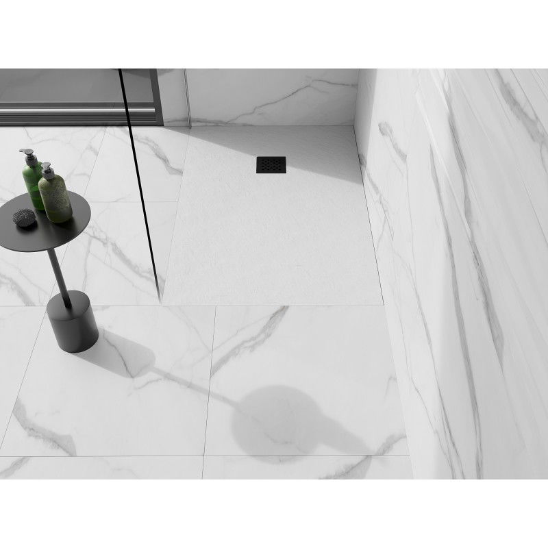 Mexen Stone+ композитен правоъгълен поддушов корито 100 x 70 см, бял, с черен корпус - 44107010-B