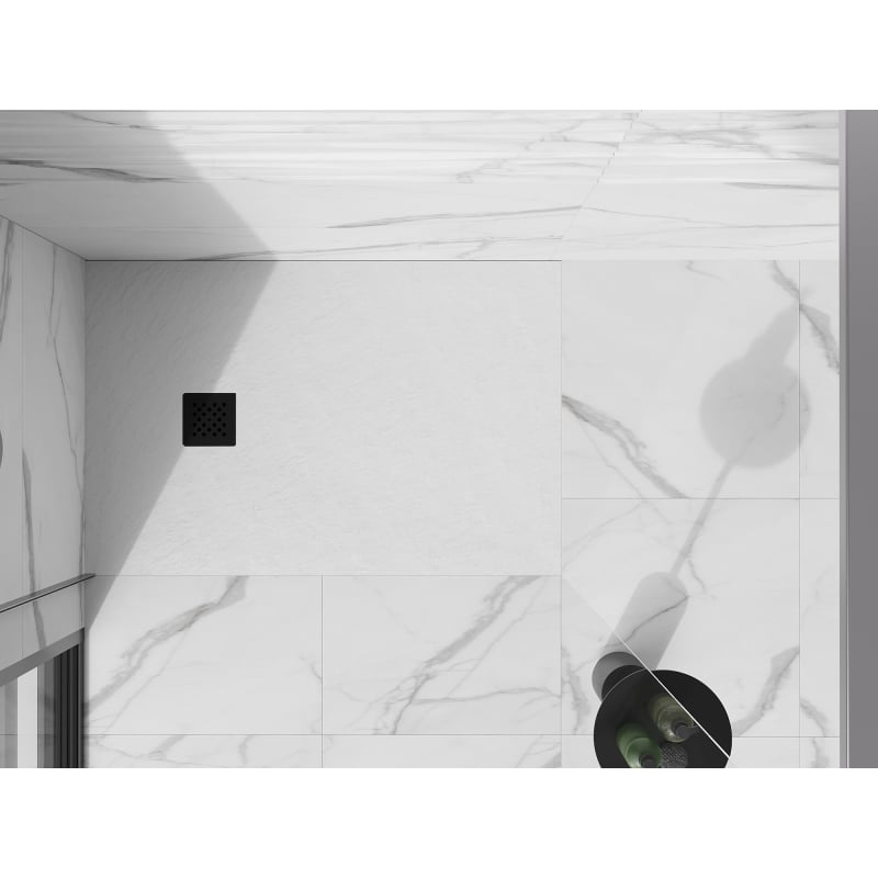 Mexen Stone+ правоъгълна композитна душ тава 90 x 70 см, бяла, черна маска