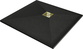Mexen Stone+ квадратен композитен душ под 70 x 70 см, черен, златна капачка - 44707070-G